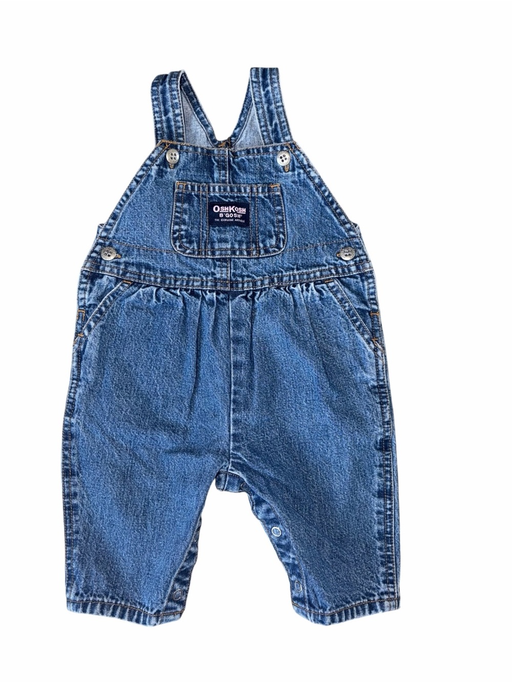 Vintage 90s OshKosh B'gosh Baby Girls Blue Denim Baby Overalls 3-6M Pink Vestbak